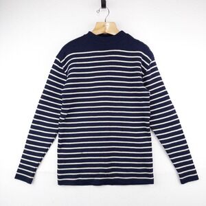 70's Saint James Wool Sweater Bretone Stripe Button Shoulder Made France Blue M